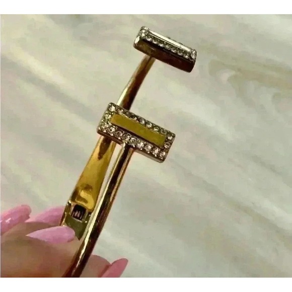 Kate Spade New York Gold Tone Crystal Open Cuff Bangle Bracelet Women - Picture 2 of 6